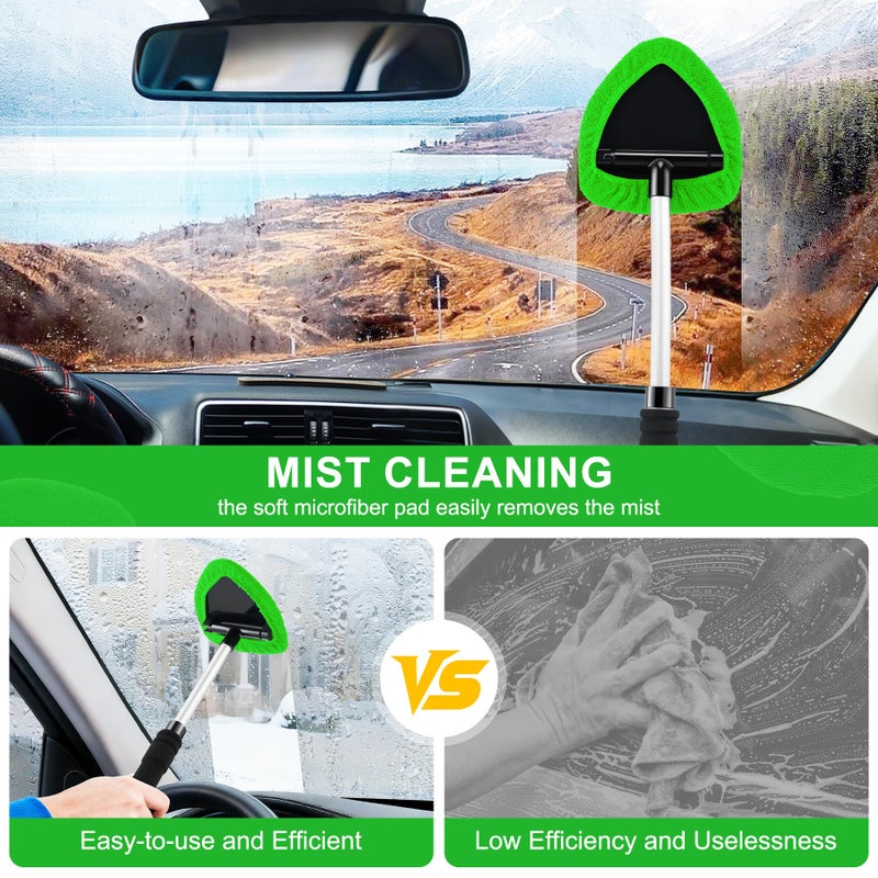 JUSTTOP Windshield Cleaner Tool, Car Interior&Exterior Window Cleaning Tool with Extendable Handle & 4 Reusable Microfiber Pads, Auto Glass Wiper Brush Kit for Cars (Green) - Image 5